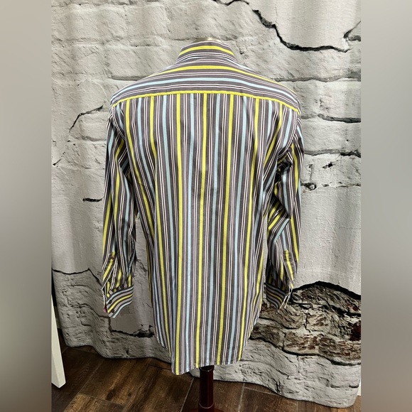 Robert Graham Colorful‎ Striped Dress Shirt Grey Yellow Blue Button Down Shirt - Picture 4 of 8